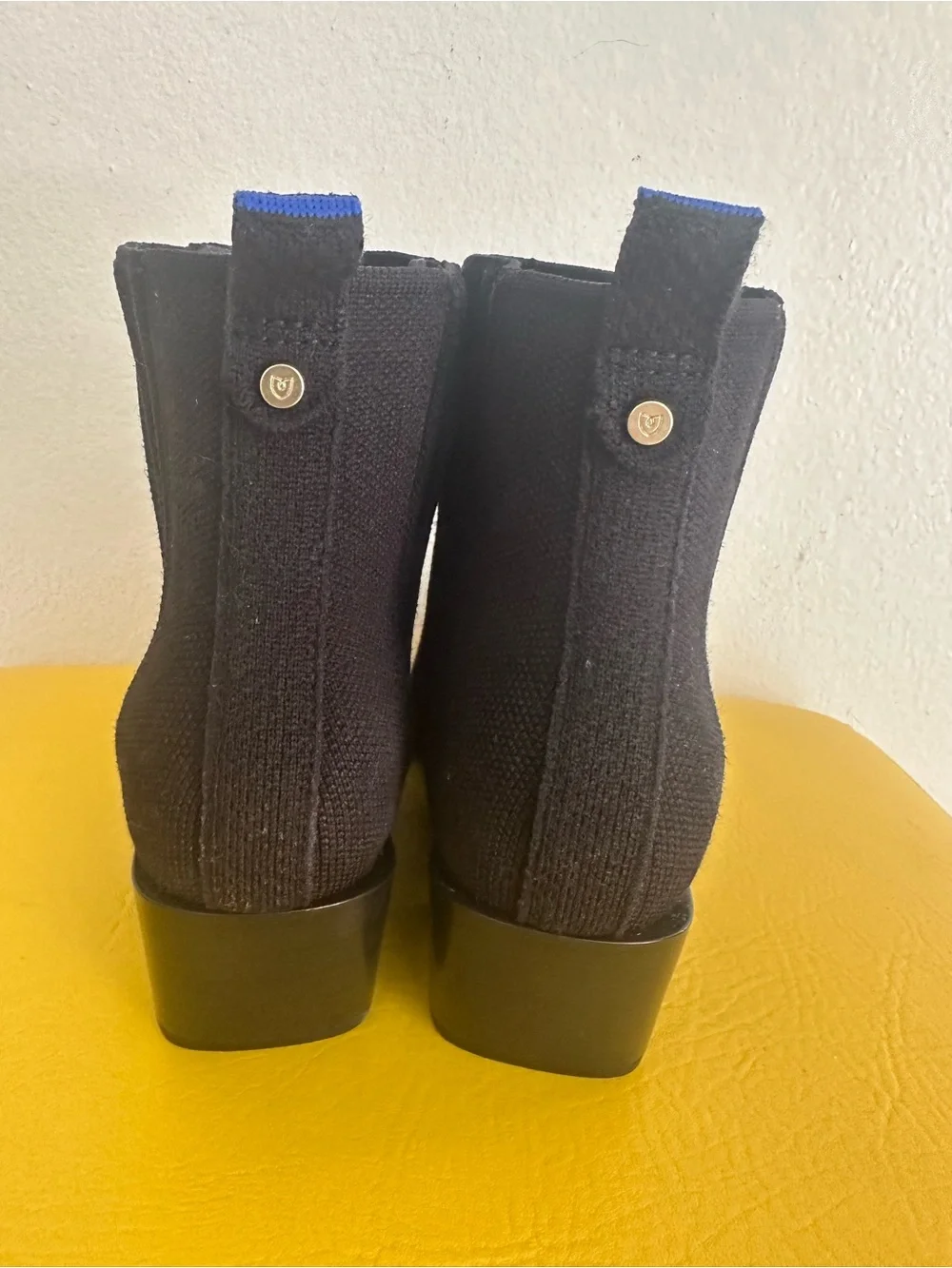 Rothy’s Western Black Women's Knit Block Heel Ankle Boots